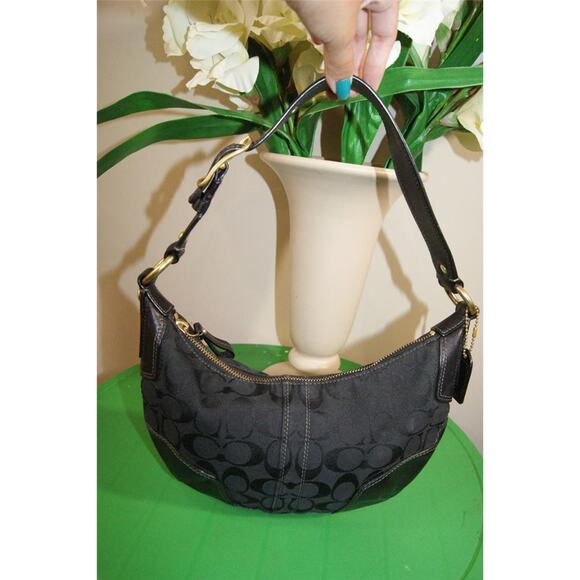 COACH SIGNATURE 11371 JACQUARD CC BLACK HOBO BAG PURSE (150 - Picture 1 of 9